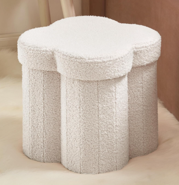 White Teddy Bear Plush Flower Shaped Storage Ottoman